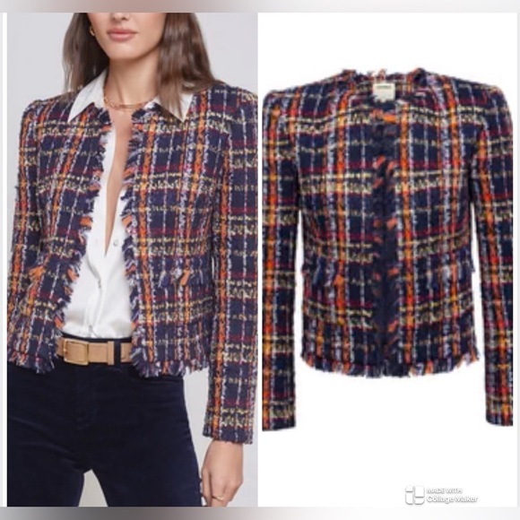 L’Agence Angelina fringe tweed jacket in midnight multi - Picture 1 of 10